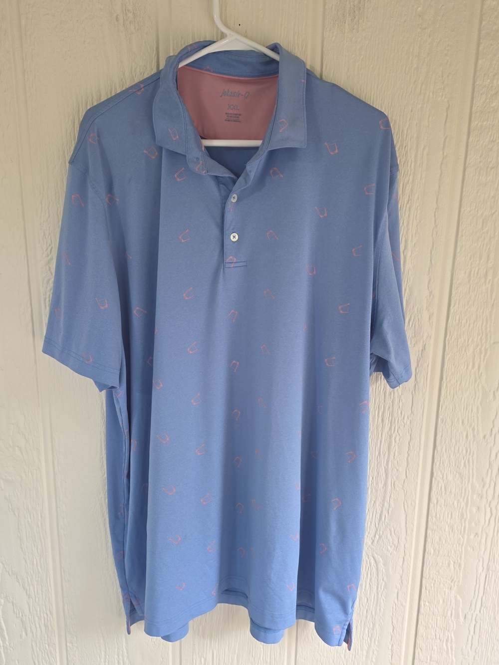 Men's johnnie-O Light Blue Polo with Pink Print Accents, Size XXL